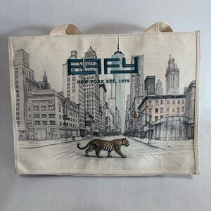 Effy Tote Bag Linen/Canvas Blend Embroidered Logo NY Skyline Large Lined